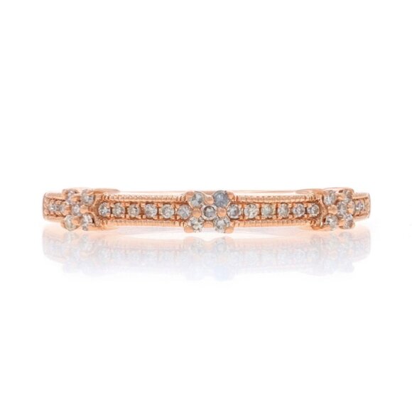 Rose Gold Diamond Band - 10k Single Cut .12ctw Milgrain Ring